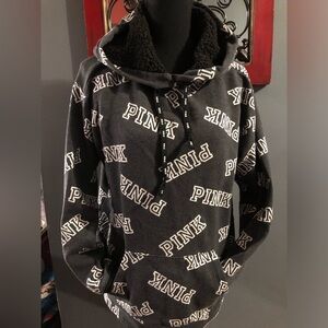 PINK Victoria's Secret Charcoal Grey n White with a warm Hoodie.